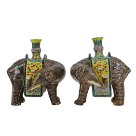 Pair of Chinese Ceramic Elephant Candle Holders