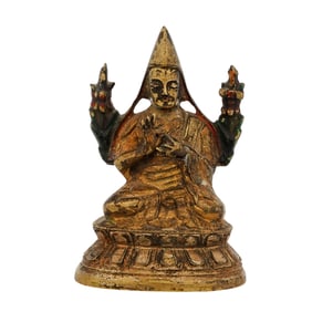 Antique Tibetan Gilt Metal Tsongkhapa Buddha