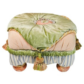 Style of Mackenzie-Childs Square Footed Pouf Ottoman