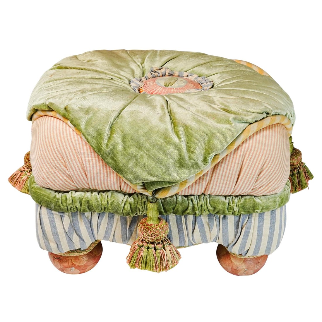 Style of Mackenzie-Childs Square Footed Pouf Ottoman (1 of 5)