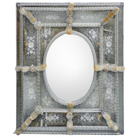 Antique Venetian Engraved Glass Mirror