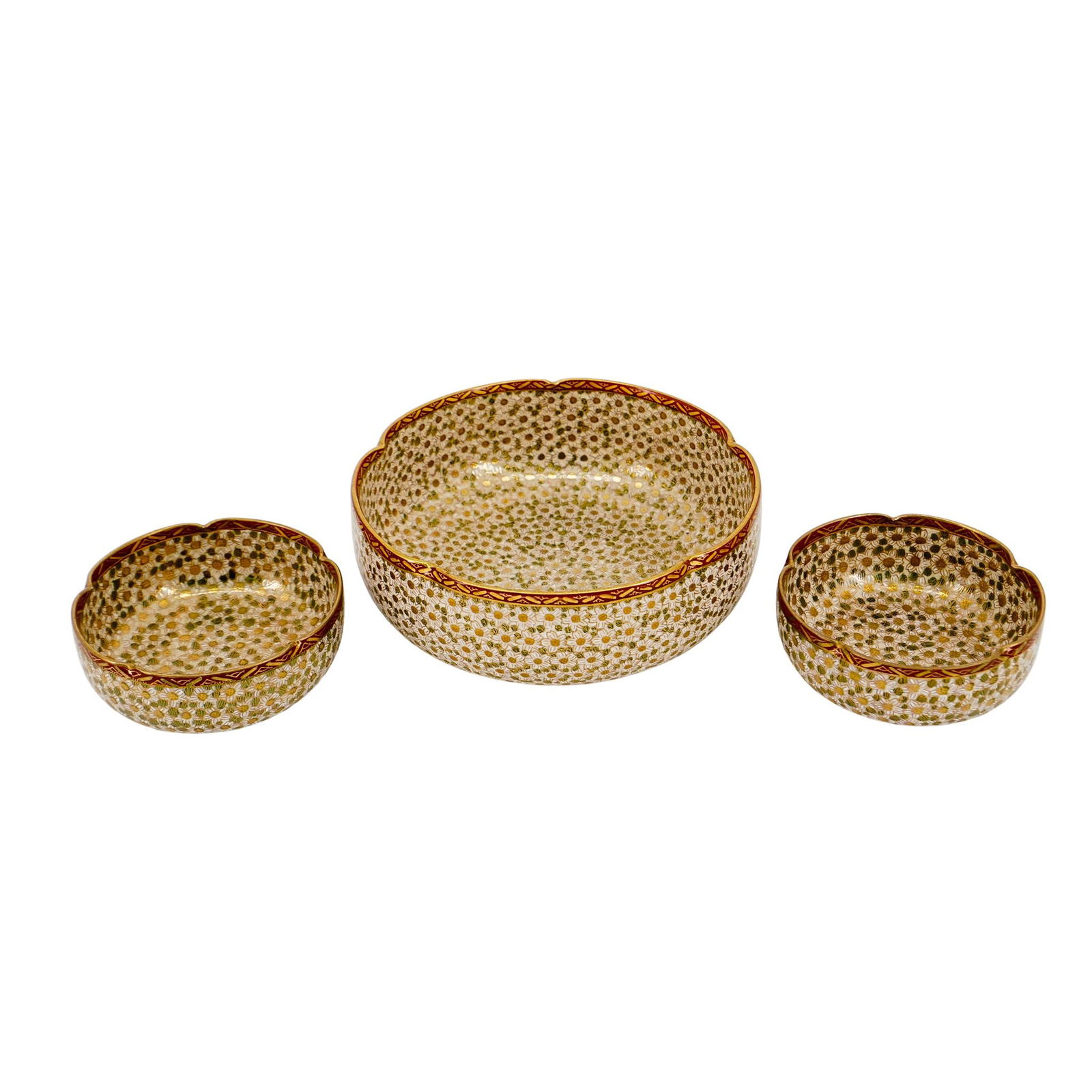 (3 pcs) Japanese Meiji Satsuma "Thousand Flowers" Bowls (1 of 7)