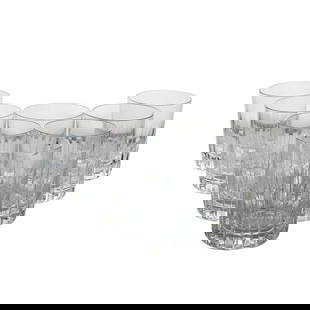 (8 Pcs) Baccarat Crystal Tumblers: (8 Pcs) Baccarat Crystal Tumblers20th Century, FranceSet of 8 Baccarat Crystal Glasses, crafted in fine French lead crystal with sleek vertical cuts and a weighted base. These glasses feature Baccarat