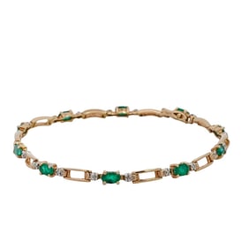 14k Gold, Diamond and Emerald Bracelet