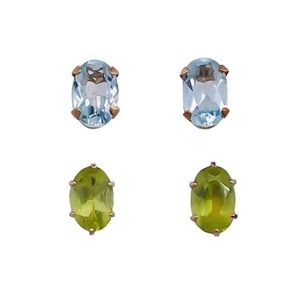(4 Pc) 14k Gold Topaz and Peridot Stud Earrings