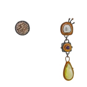 D.X Ross (American, 1953-2008) Sterling and 18k Gold Asymmetrical Earrings