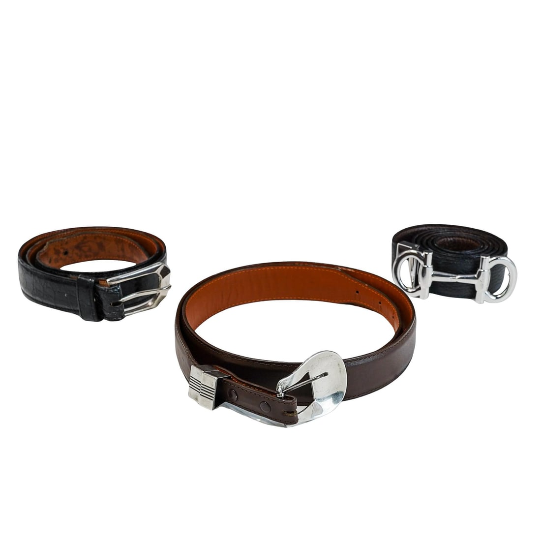 (3 pcs) Designer Silver and Leather Belts (1 of 8)