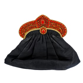 Vintage Black Silk and Carnelian Stone Purse