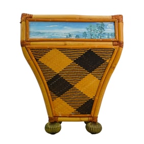 Vintage Mackenzie-Childs 'Vivaldi' Rattan Bamboo Wastebasket