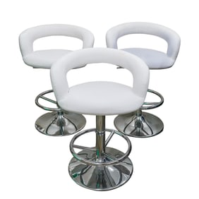 (3 Pcs) Zuri Modern White Faux Leather Swivel Bar Stools