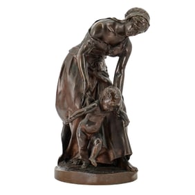 Henri Ple (1853-1922, French) Bronze Mother and Child Sculpture