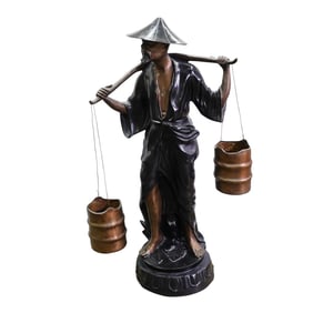 Vintage Vietnamese Bronze Rice Farmer Statue