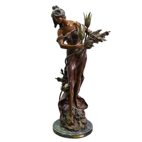 After Auguste Moreau "Lady With Wheat" Bronze Lamp