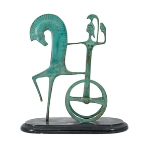 Bronze Horse and Chariot Patinated Sculpture