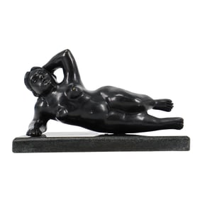After Fernando Botero (1932-2023, Columbian) Bronze Recast Reclining Woman Sculpture