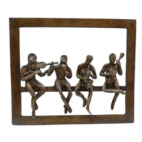 Brutalist Bronze Musicians Picture Frame Sculpture