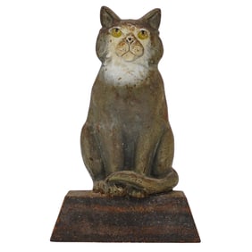 Antique Painted Cast Iron Cat Doorstop