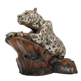 Ricardo del Rio (b. 1961, Mexican) "Kkala" Bronze Silver-Plate Leopard Sculpture