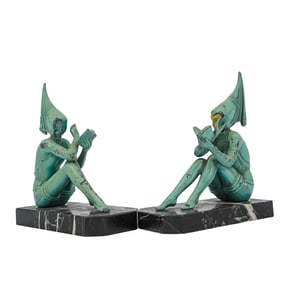 Pair of Art Deco Pixie Spelter Bookends