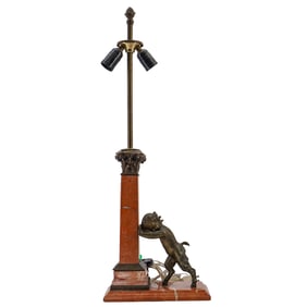 Neoclassical-style Satyr Bronze and Marble Table Lamp