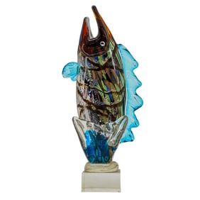 Alessandro Barbaro Style Art Glass Salmon Sculpture