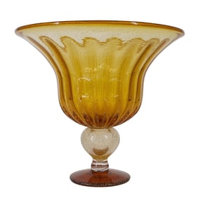 184_Large Murano Aventurine Amber Glass Compote Bowl