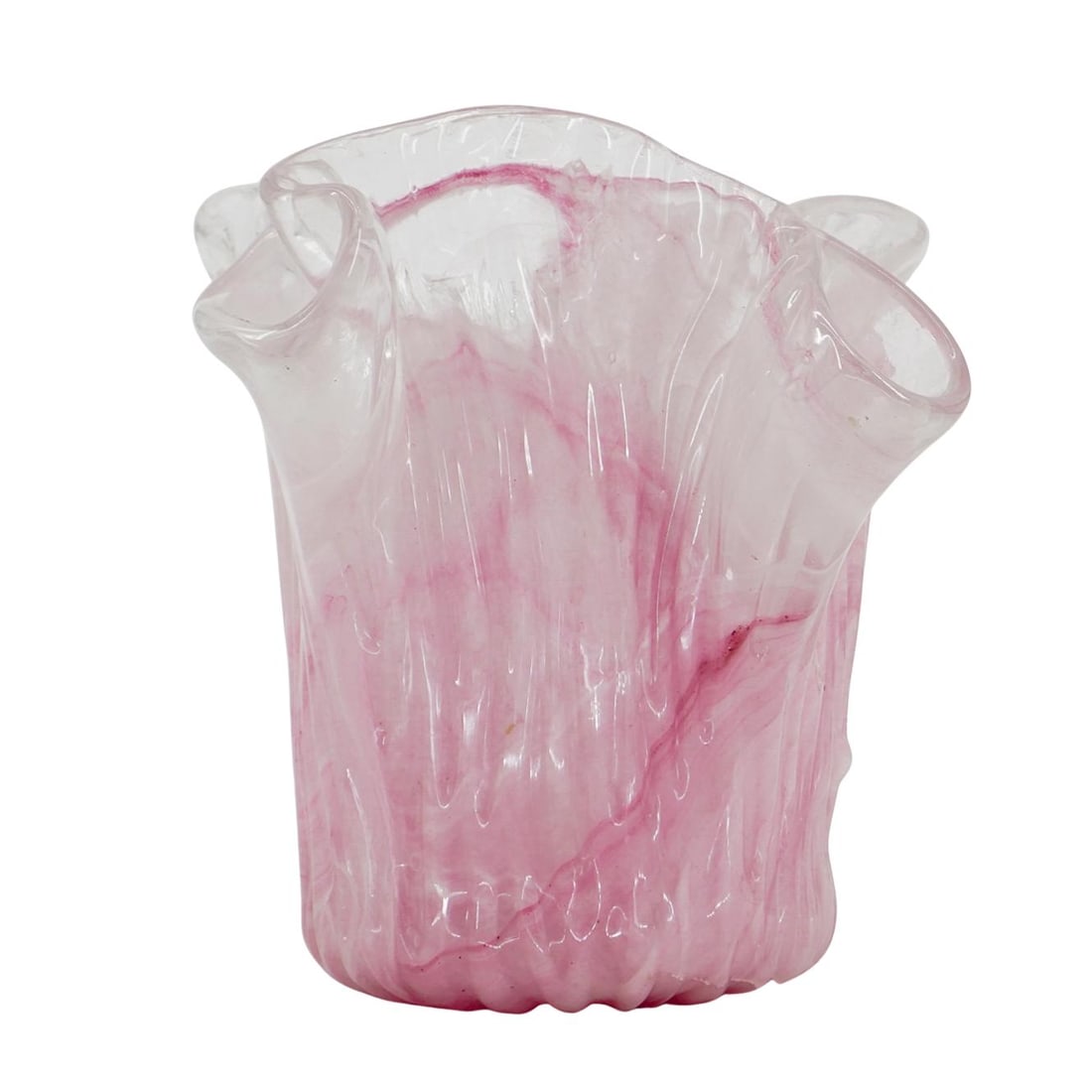 Murano Glass Petal Cut Bowl: Murano Glass Petal Cut Bowl Mid 20th century, Italy Light pastel pink and creamy white marbled Murano glass bowl with a delicate clear glass petal cut rim. H 8" Diameter (base) 5" L (mouth) 11 1/2"