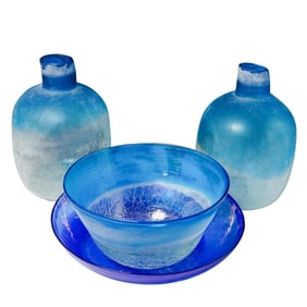 (4 Pc) Murano Style Beach Worn Glass Vessels