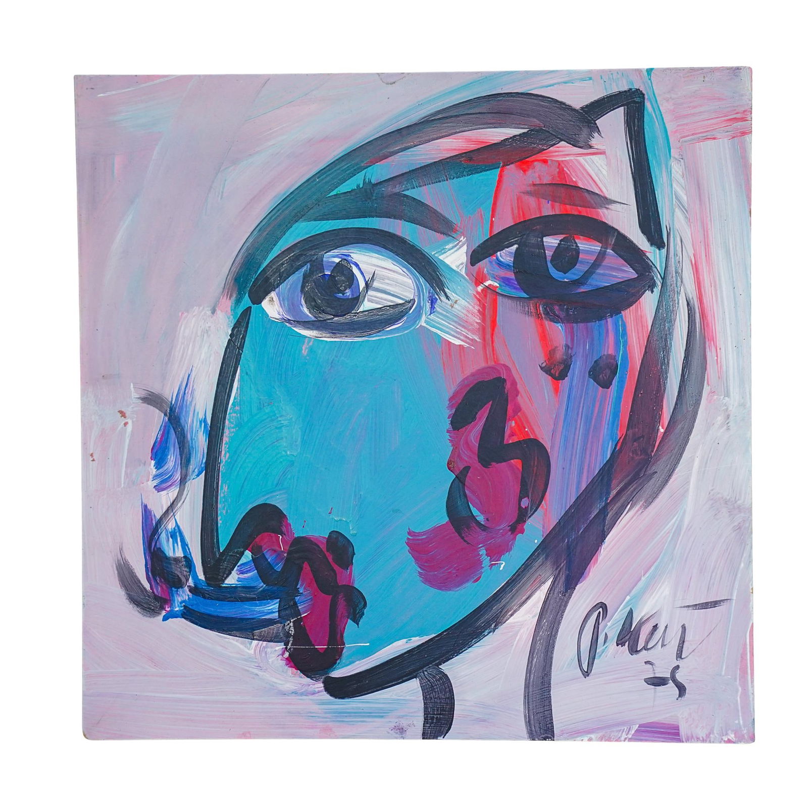 Peter Keil (b. 1942, German) "F Sinatra" Oil on Board Abstract Portraiture (1 of 5)