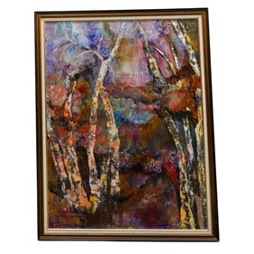 Sandra Raphaelson (American) Oil on Canvas Abstract Trees Painting