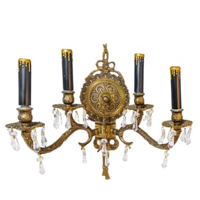 Pair of Bronze Crystal Sconces