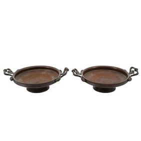 Pair of Antique Bronze Oil Lamps