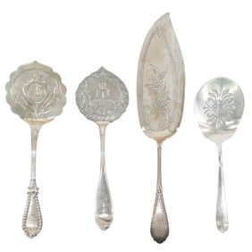 (4 Pc) Antique Sterling Silver Serving Spoons