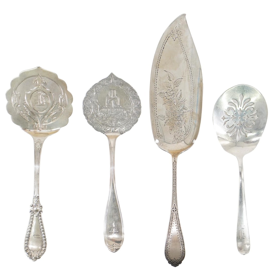 (4 Pc) Antique Sterling Silver Serving Spoons (1 of 12)