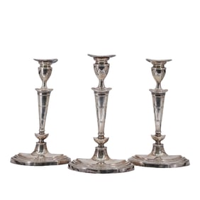 (3 Pcs) Antique English Silver Plated Candlesticks