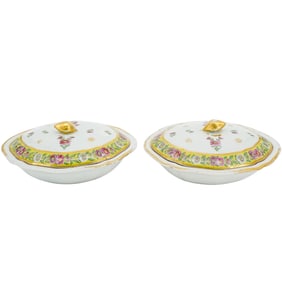 Pair of Hand-painted Porcelain Covered Dishes