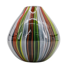 Striped Hand-Blown Art Glass Vase