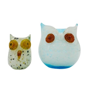 (2 pcs) Vintage Art Glass Owls