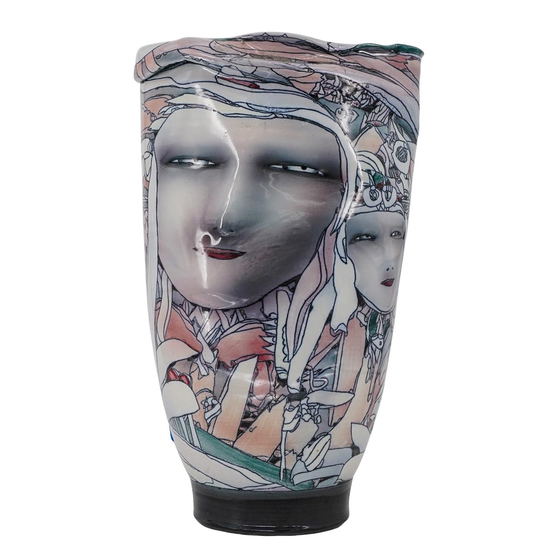 Bing Gleitsman (American) Studio Art Pottery Faces Vase (1 of 5)