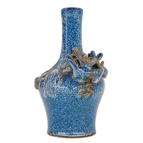 Chinese Qing Dynasty Ceramic Shiwan Glaze Dragon Bud Vase
