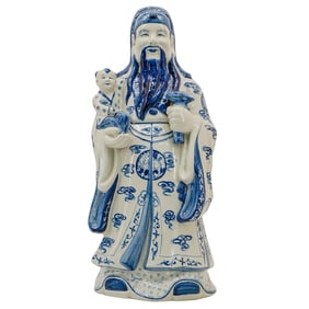 Large Chinese Qing Dynasty Blue and White Porcelain Figure