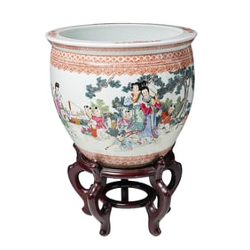 Large Chinese Famille Rose Porcelain Fish Bowl Planter