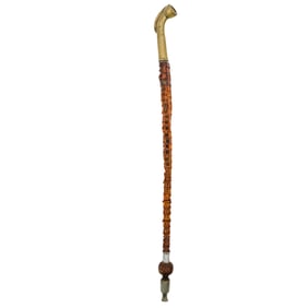 Chinese Carved Buffalo Bone Ceremonial Long Pipe
