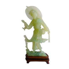 Chinese Carved Jade Fishing Statue w/Box