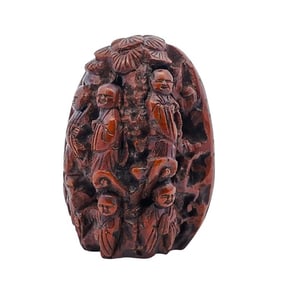 Chinese Hand Carved Walnut with Monk Figures