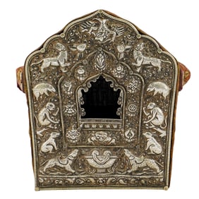 Antique Tibetan Silver Plated Ghau Prayer Box Shrine