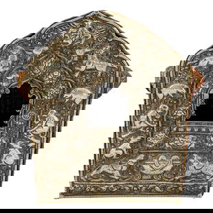 Antique Tibetan Silver Plated Ghau Prayer Box Shrine: Antique Tibetan Silver Plated Ghau Prayer Box ShrineLate 19th to early 20th century, TibetThis antique silver plated Tibetan Ghau prayer box shrine features animal relief patterns. Inside, it houses a