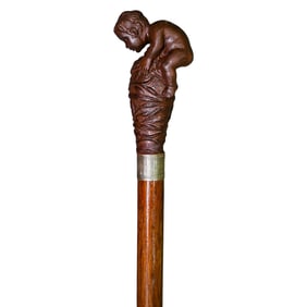 Figural Carved Cane with Sterling Silver Handle Accent