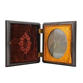 Antique Daguerreotype Of Captain w/ Telescope