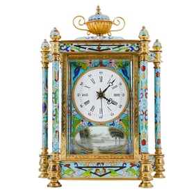 Chinoiserie Brass Cloisonne Enamel Clock